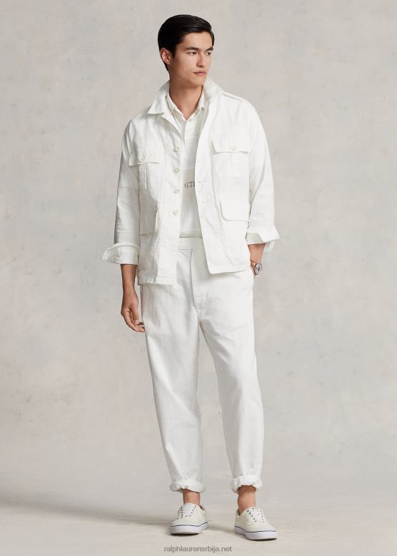 мушкарци Ralph Lauren плисиране панталоне од кепера опуштеног кроја V2V448626 палуба бела