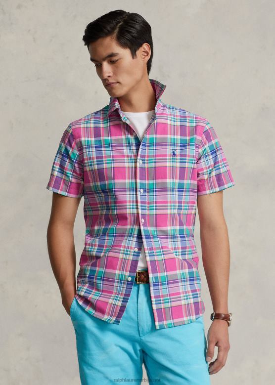 мушкарци Ralph Lauren карирана оксфорд кошуља класичног кроја V2V441080 тамно розе/зелена мулти