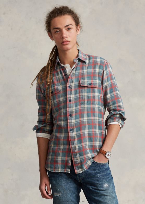 мушкарци Ralph Lauren карирана платнена радна кошуља класичног кроја V2V441149 зелено/бели мулт