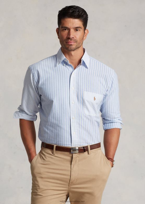 мушкарци Ralph Lauren пругаста оксфордска забавна кошуља V2V441319 плава забавна мајица