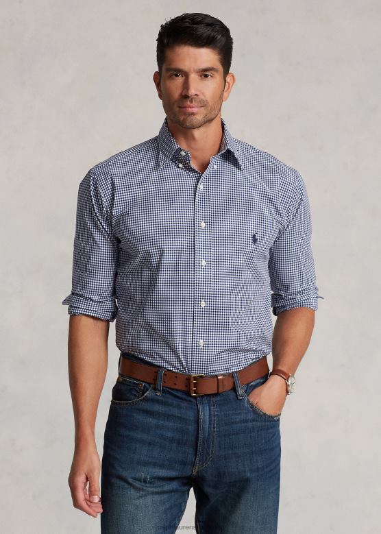 мушкарци Ralph Lauren карирана кошуља од поплина V2V441325 морнарско/бела