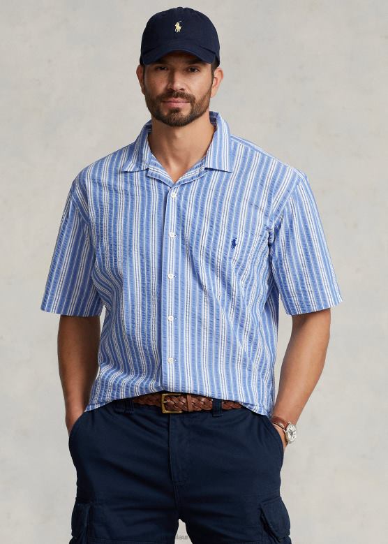 мушкарци Ralph Lauren пругаста кошуља сеерсуцкер V2V441476 плаво бели