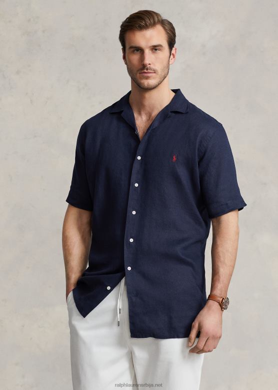 мушкарци Ralph Lauren ланена логорска кошуља V2V441495 невпорт морнарица