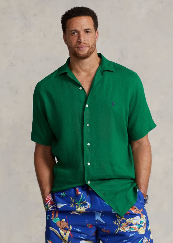 мушкарци Ralph Lauren ланена логорска кошуља V2V441497 атлетско зелено