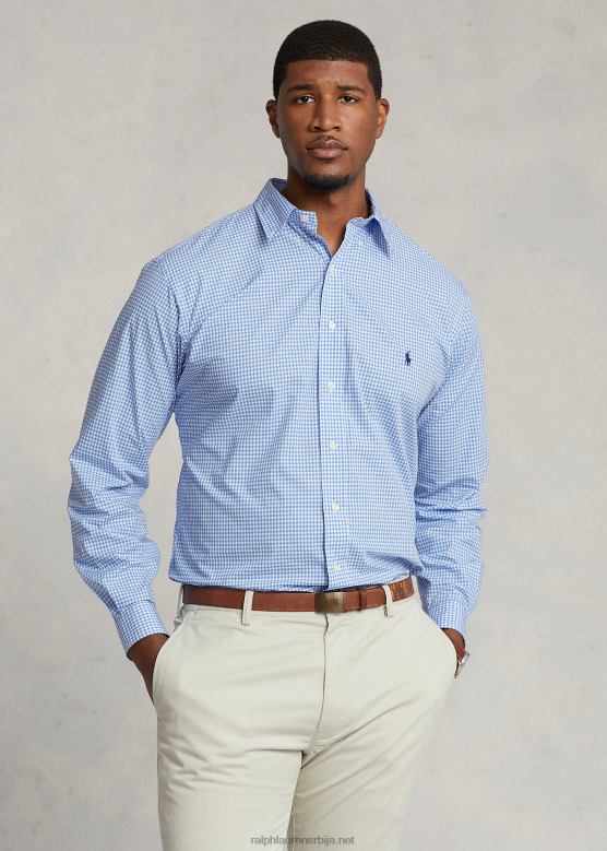 мушкарци Ralph Lauren растезљива кошуља од поплина V2V441506 плава/бела квачица