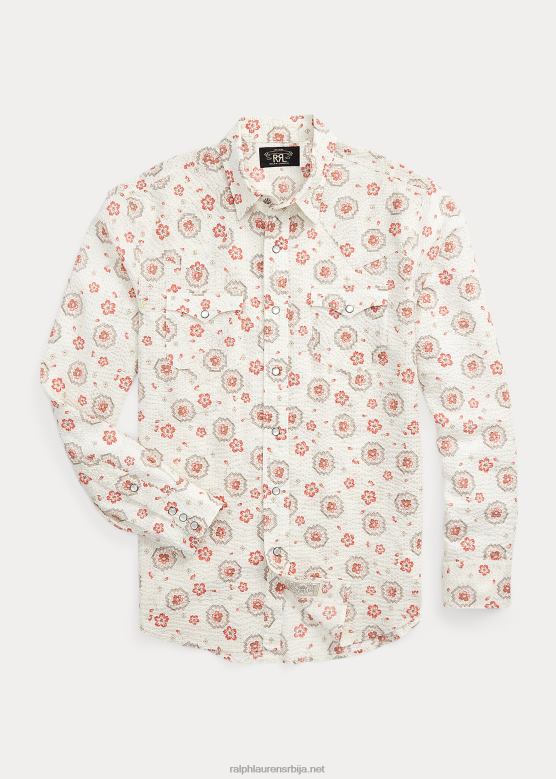 мушкарци Ralph Lauren слим банданна сеерсуцкер вестерн схирт V2V441709 тан/корал