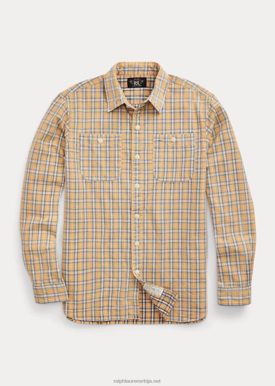 мушкарци Ralph Lauren карирана ткана радна кошуља V2V441736 тан/индиго
