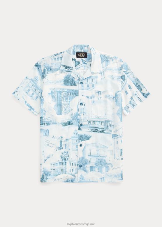 мушкарци Ralph Lauren ланено-памучна камп мајица са принтом разгледница V2V441762 крем/плава