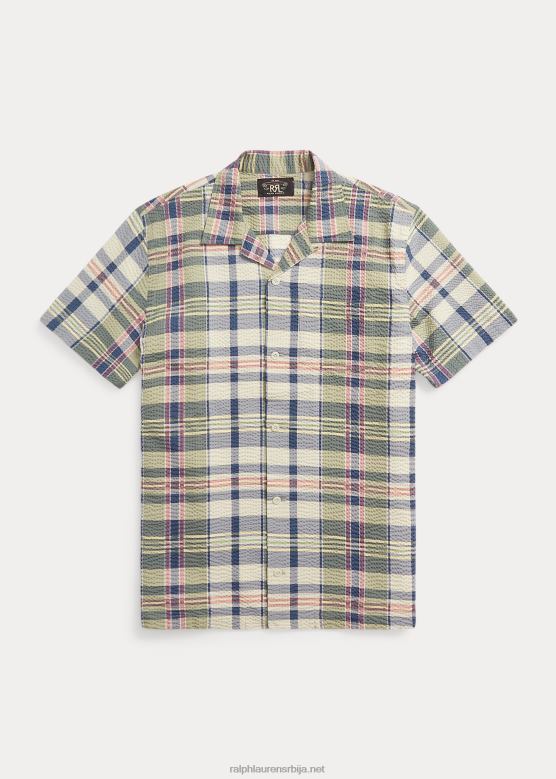 мушкарци Ralph Lauren мадрас принт сеерсуцкер камп мајица V2V441768 зелена/крем/мулти