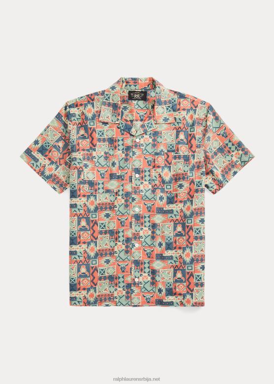 мушкарци Ralph Lauren принт ткана камп мајица V2V441774 теал/мулти