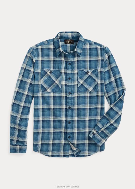 мушкарци Ralph Lauren карирана радна кошуља од кепера V2V441791 индиго/крем
