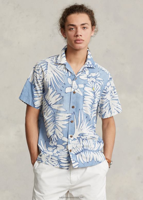 мушкарци Ralph Lauren памучно-ланена камп мајица класичног кроја V2V44479 палмс батик