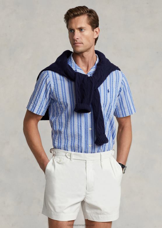 мушкарци Ralph Lauren пругаста кошуља сеерсуцкер класичног кроја V2V44530 плаво бели