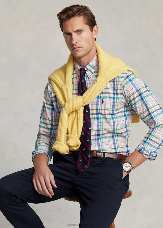 мушкарци Ralph Lauren карирана кошуља од поплина класичног кроја V2V44573 розе/зелена мулти