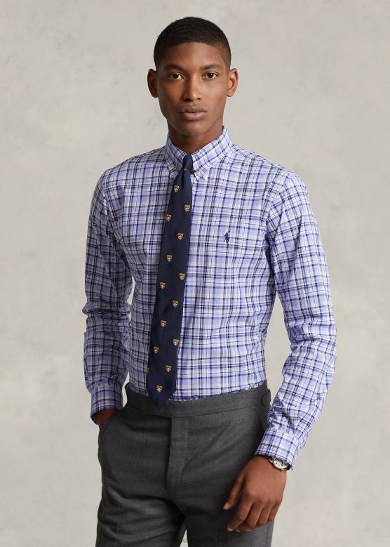 мушкарци Ralph Lauren карирана кошуља од поплина класичног кроја V2V44574 светло плава мулти