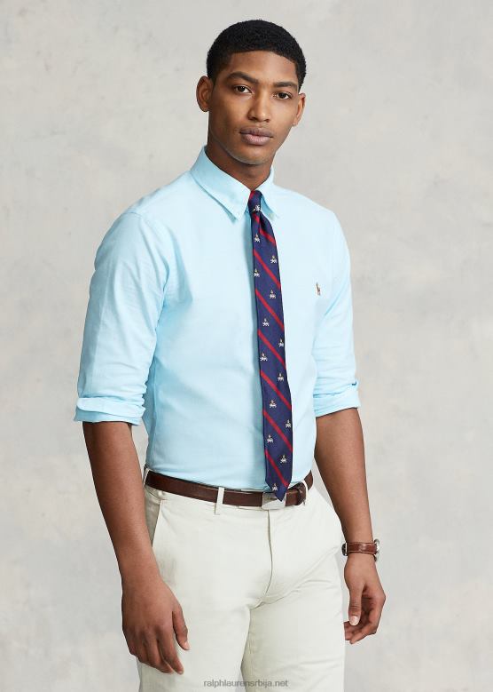 мушкарци Ralph Lauren слим фит растезљива оксфордска кошуља V2V44605 егејско плаво