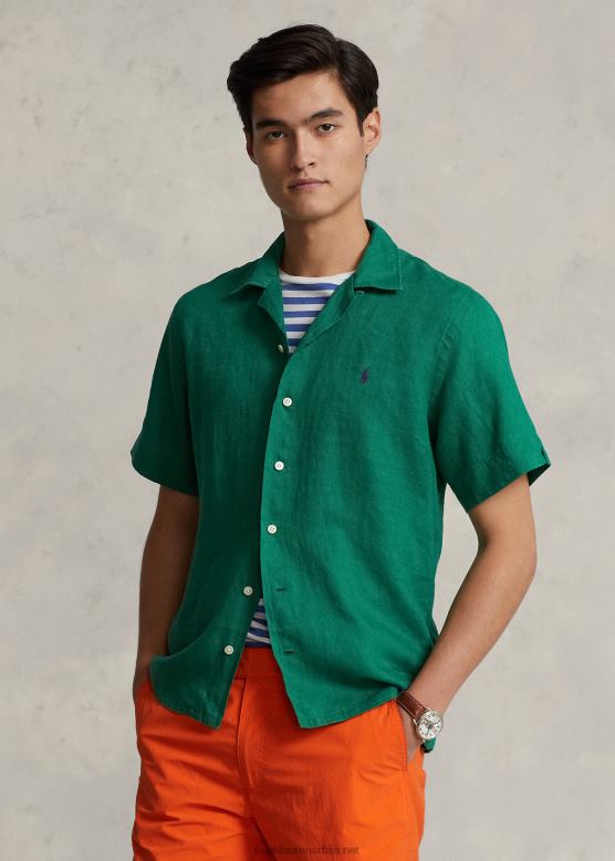 мушкарци Ralph Lauren ланена камп мајица класичног кроја V2V44641 атлетско зелено