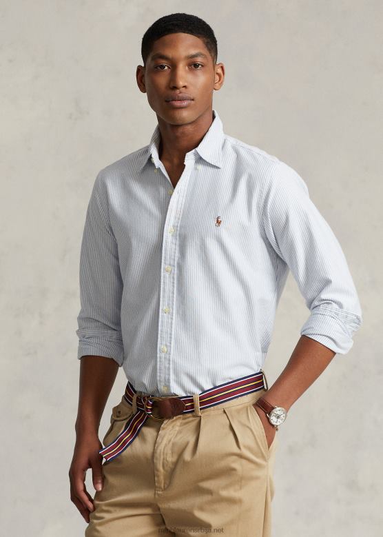 мушкарци Ralph Lauren танка пругаста оксфордска кошуља V2V44642 плаво бели
