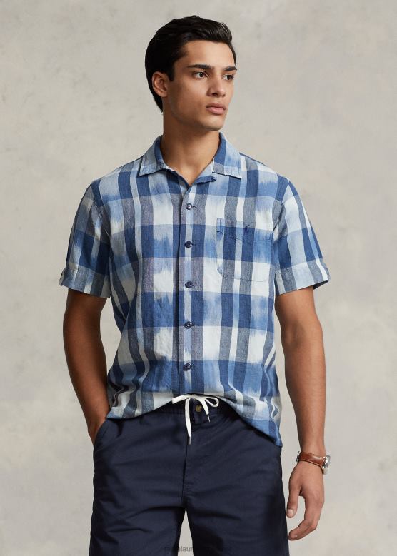 мушкарци Ralph Lauren ланено-памучна камп мајица класичног кроја V2V44649 индиго