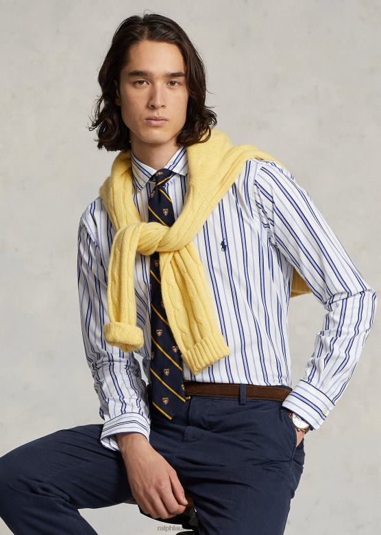 мушкарци Ralph Lauren пругаста кошуља од поплина класичног кроја V2V44732 бела/плава мулти