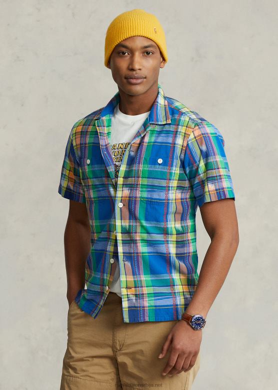 мушкарци Ralph Lauren мадрас камп мајица класичног кроја V2V44765 краљевски/наранџасти мулти