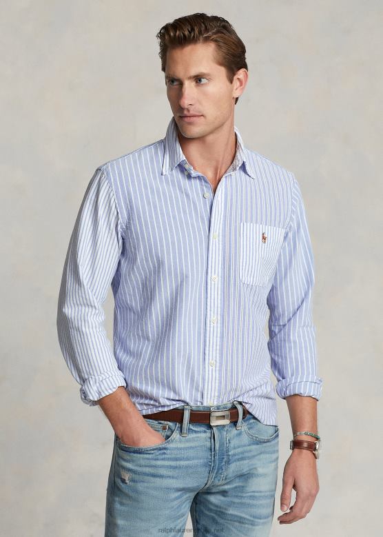 мушкарци Ralph Lauren Оксфорд забавна кошуља на пруге класичног кроја V2V44769 плава забавна мајица
