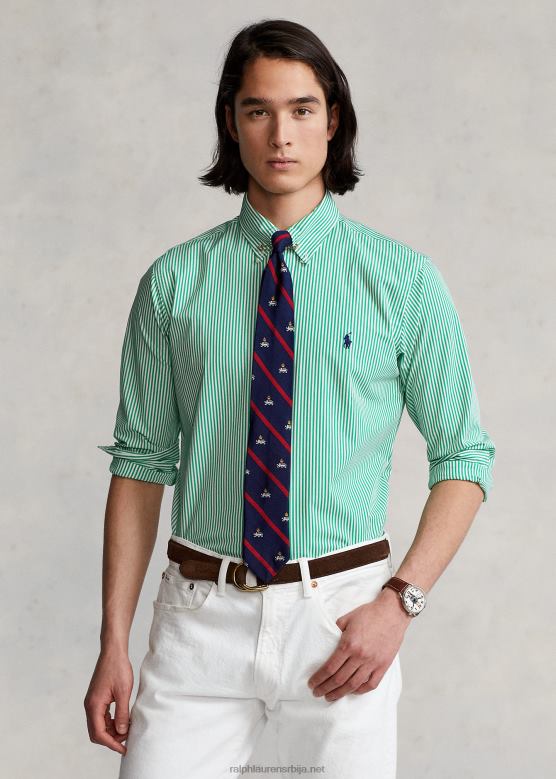 мушкарци Ralph Lauren пругаста кошуља од поплина класичног кроја V2V44773 голф зелено/бело