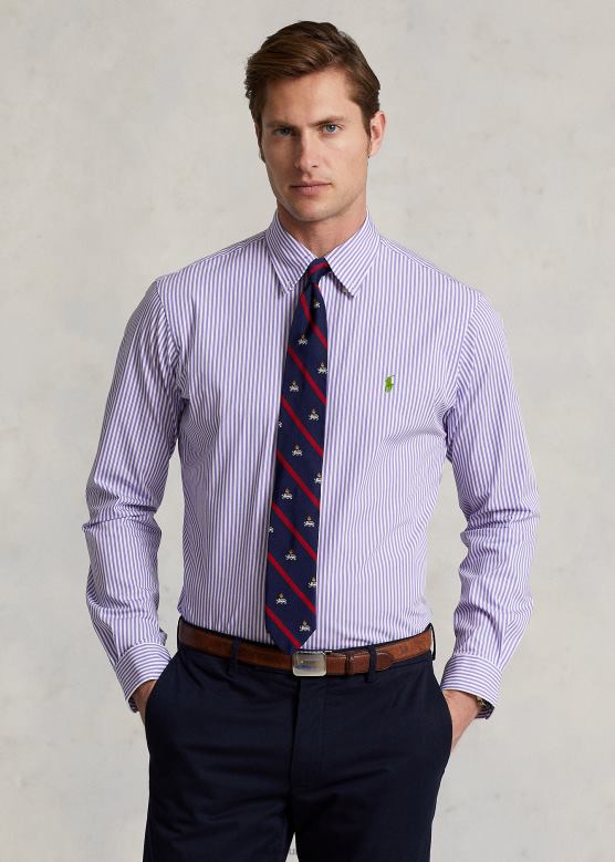 мушкарци Ralph Lauren пругаста кошуља од поплина класичног кроја V2V44774 лаванда/бела