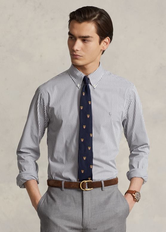 мушкарци Ralph Lauren пругаста кошуља од поплина класичног кроја V2V44776 поткровље сиво/бело