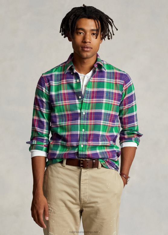 мушкарци Ralph Lauren карирана кошуља од кепера по мери V2V44787 љубичаста/зелена мулти