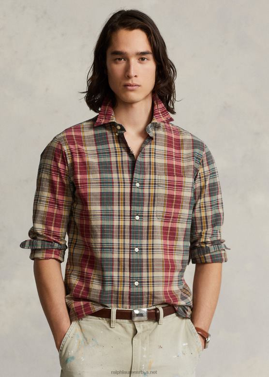мушкарци Ralph Lauren карирана кошуља класичног кроја V2V448430 беж/црвена мулти