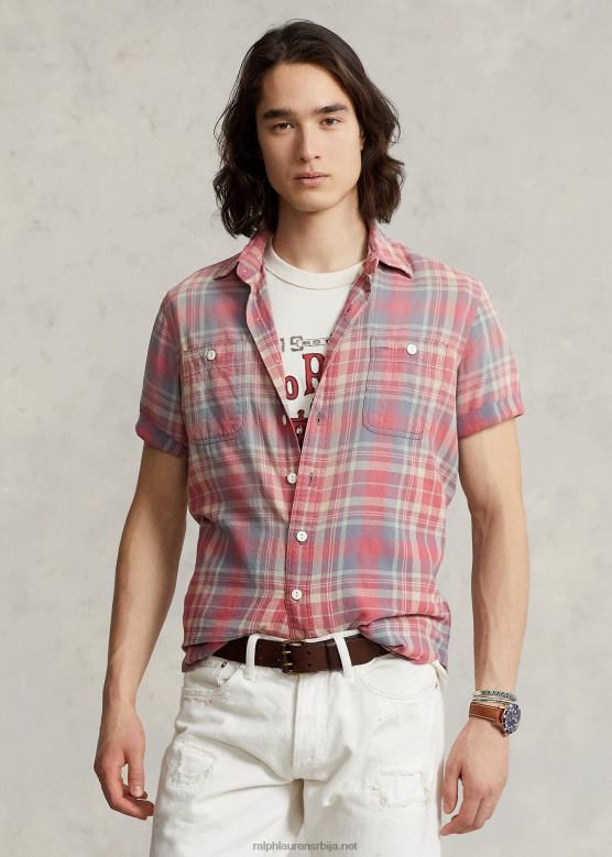 мушкарци Ralph Lauren карирана фланелска радна мајица класичног кроја V2V448452 розе/плави мулти