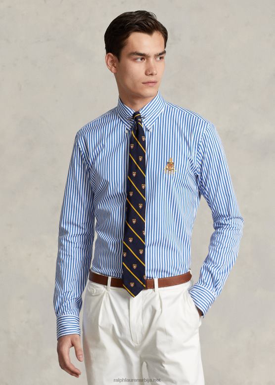 мушкарци Ralph Lauren пругаста кошуља од поплина по мери V2V448515 бело/плаво