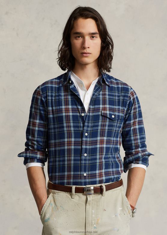 мушкарци Ralph Lauren мадрас кошуља класичног кроја V2V448517 индиго/црвена мулти