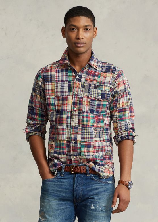 мушкарци Ralph Lauren мадрас патцхворк кошуља класичног кроја V2V448524 мадрас патцхворк
