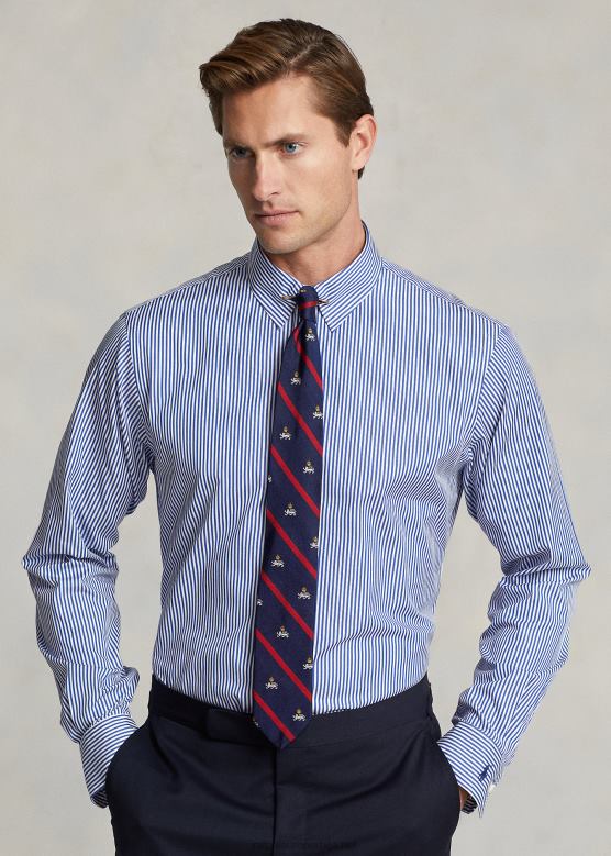 мушкарци Ralph Lauren пругаста кошуља од поплина по мери V2V448613 плаво бели