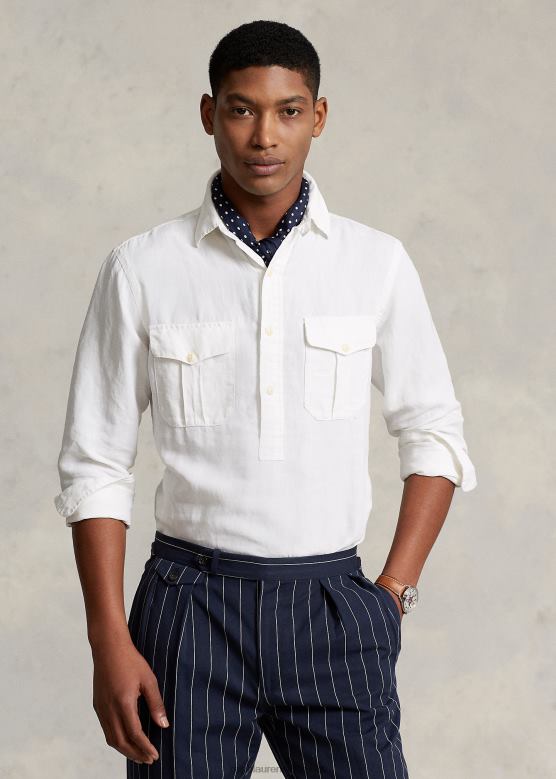 мушкарци Ralph Lauren ланено-свилена поповер кошуља класичног кроја V2V44898 бео