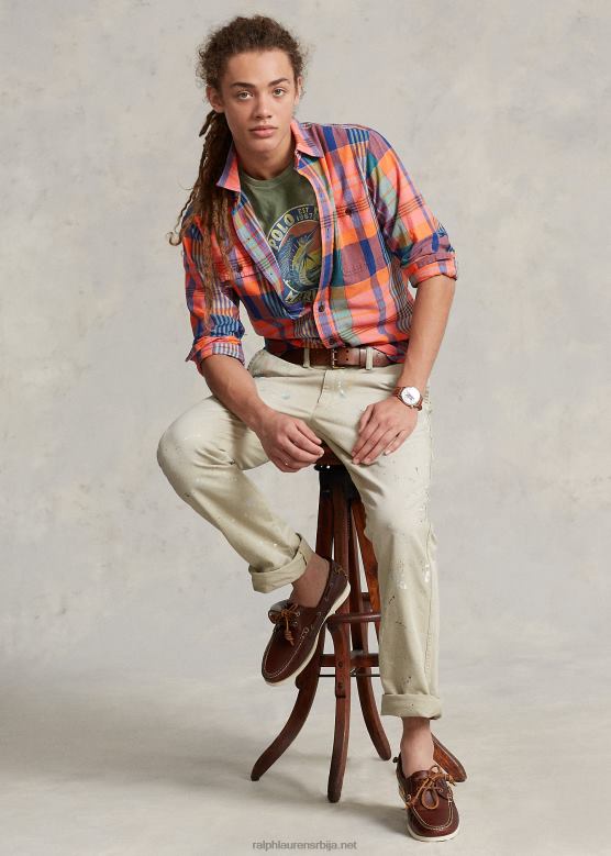 мушкарци Ralph Lauren мадрас радна мајица класичног кроја V2V44906 наранџасто/љубичасто мулти