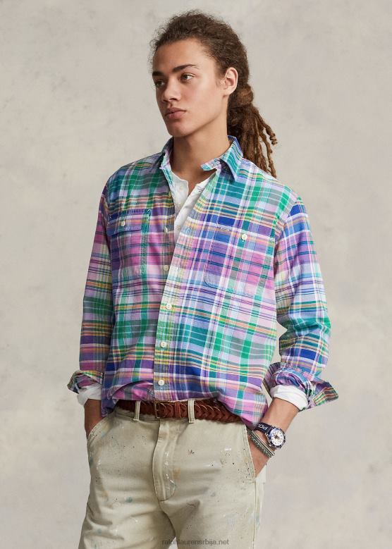 мушкарци Ralph Lauren карирана оксфордска радна мајица класичног кроја V2V44920 розе/зелена мулти