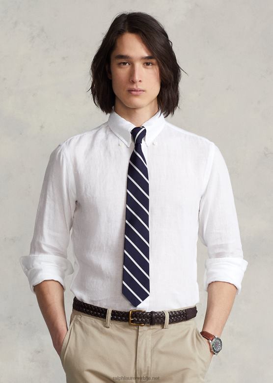 мушкарци Ralph Lauren ланена шамбре кошуља по мери V2V44964 бео