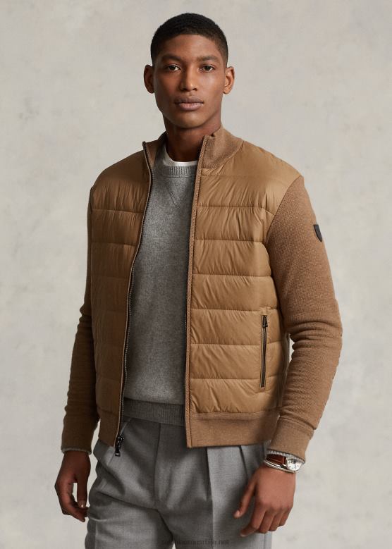 мушкарци Ralph Lauren хибридни џемпер са пуним патентним затварачем V2V441109 схетланд браон