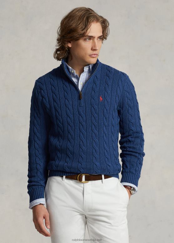 мушкарци Ralph Lauren памучни џемпер од кабловске везе V2V441130 рустикални морнарски хеатхер