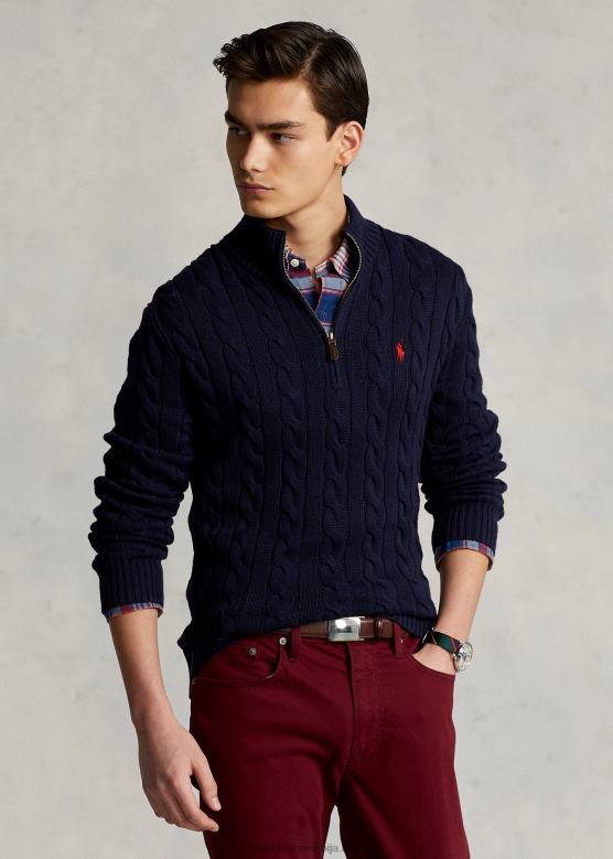 мушкарци Ralph Lauren памучни џемпер од кабловске везе V2V441131 ловачка морнарица