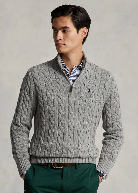 мушкарци Ralph Lauren памучни џемпер од кабловске везе V2V441132 браон сиви вресак