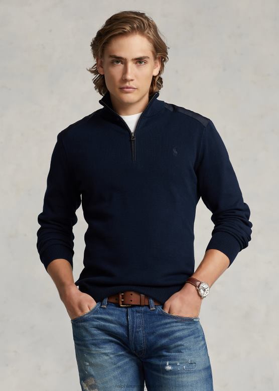 мушкарци Ralph Lauren хибридни џемпер са четвртином затварача V2V441159 пипер морнарица