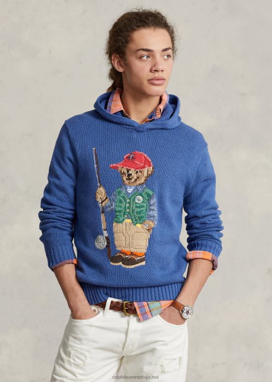 мушкарци Ralph Lauren памучни џемпер са капуљачом поло медведа V2V441244 стари краљевски
