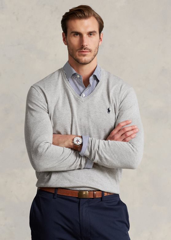 мушкарци Ralph Lauren памучни џемпер с в-изрезом V2V441316 и преко вријеска