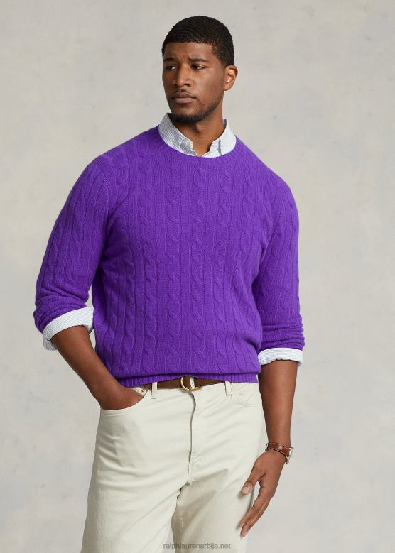 мушкарци Ralph Lauren култни џемпер од кашмира од плетеног кабла V2V441675 регент пурпле