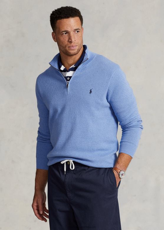 мушкарци Ralph Lauren текстурирани памучни џемпер са четвртим патентним затварачем V2V441804 мека краљевска вријеска