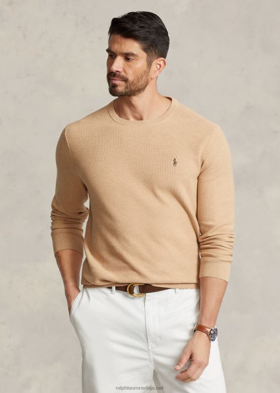 мушкарци Ralph Lauren мрежасти памучни џемпер V2V441895 камил меланж